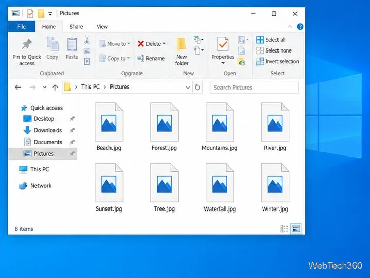 В папке «Изображения» Windows 10 отображаются стандартные значки файлов вместо миниатюрных изображений.