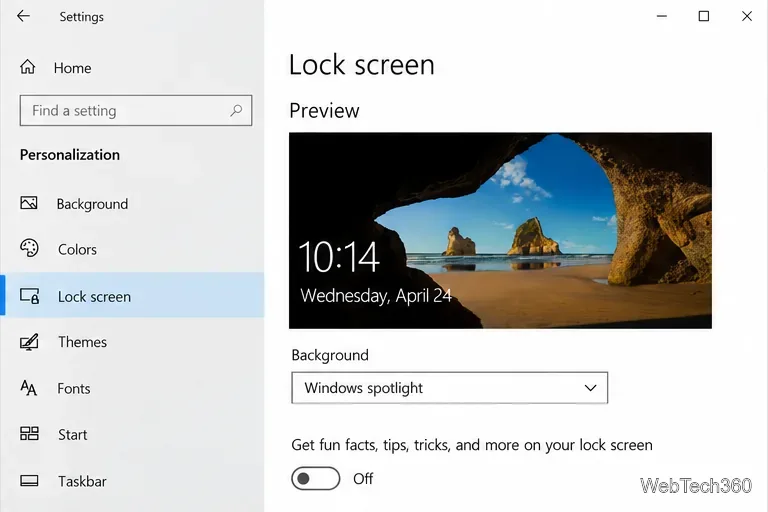 إعدادات شاشة القفل في ويندوز 10 مع إيقاف تشغيل مفتاح نصائح وحيل Spotlight