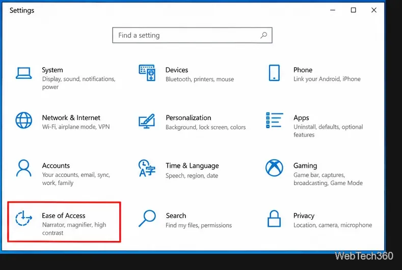 Главный экран настроек Windows 10 с выделенным разделом «Специальные возможности».