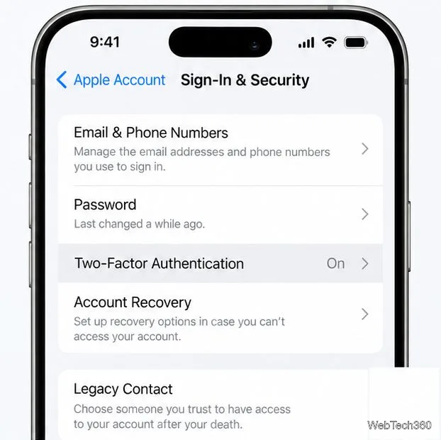 Schermata illustrativa di accesso e sicurezza che mostra l'autenticazione a due fattori attiva
