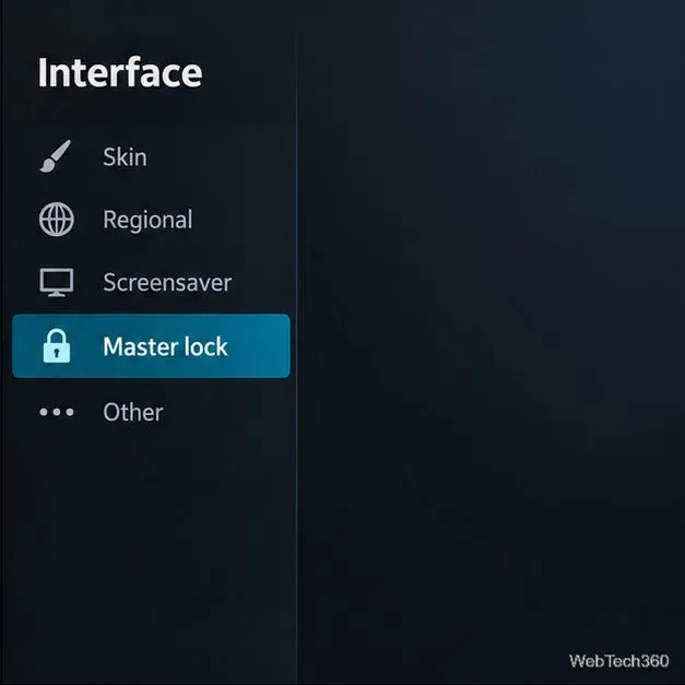 Paramètres d'interface de Kodi avec l'option de verrouillage principal mise en évidence.