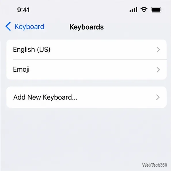 iPhone Keyboard settings with the Add New Keyboard row visible