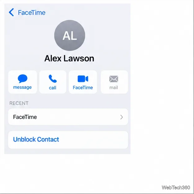 Информация о видеозвонке FaceTime для Алекса Лоусона с действием «Разблокировать контакт».