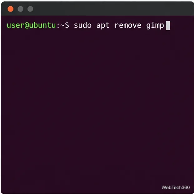 Prompt do terminal exibindo o comando sudo apt remove gimp.