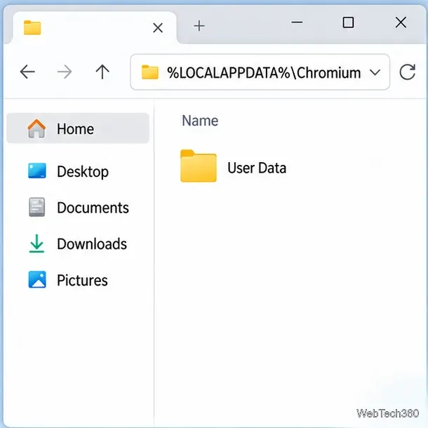 โปรแกรมสำรวจไฟล์ (File Explorer) ในโฟลเดอร์ Chromium ในเครื่อง แสดงโฟลเดอร์โปรไฟล์ข้อมูลผู้ใช้ (User Data profile folder)