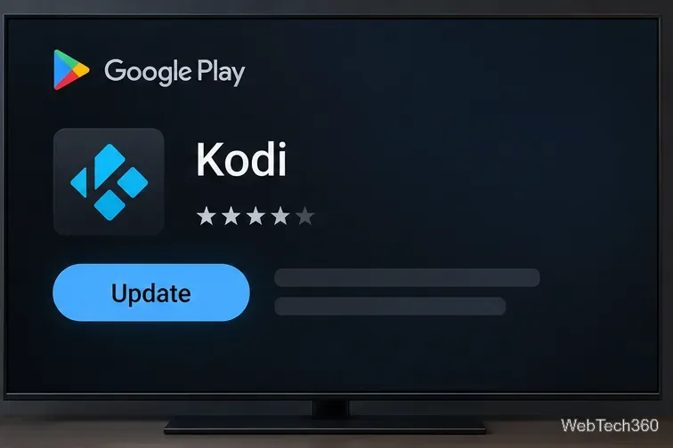 Приложение Kodi отображается в Google Play с видимой кнопкой «Обновить».