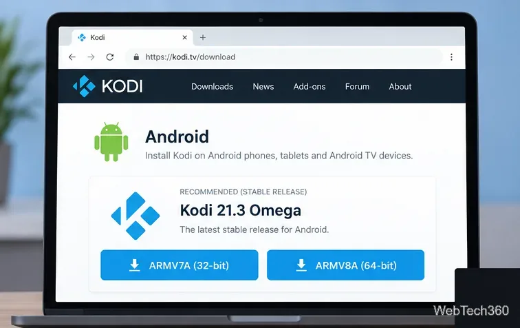 На официальной странице загрузки Kodi для Android отображается рекомендуемая стабильная сборка Kodi 21.3 Omega, а также варианты загрузки для ARMV7A и ARMV8A.