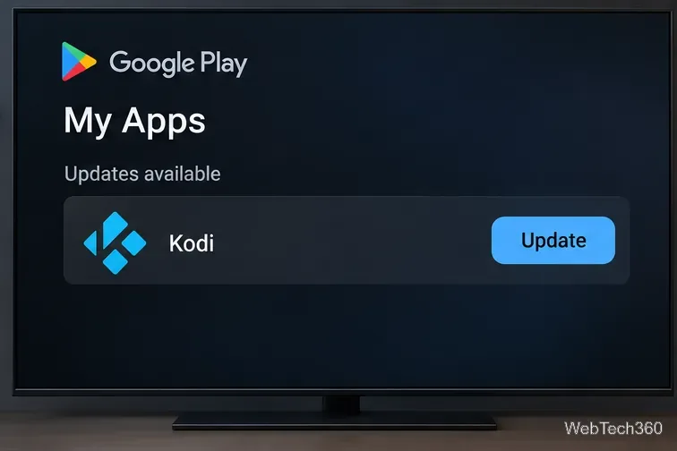 В списке обновлений Google Play My Apps отображается Kodi с кнопкой «Обновить».