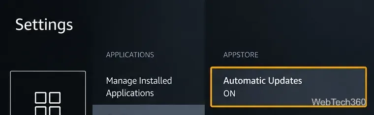 Menu des paramètres des applications avec l'App Store et les mises à jour automatiques activées