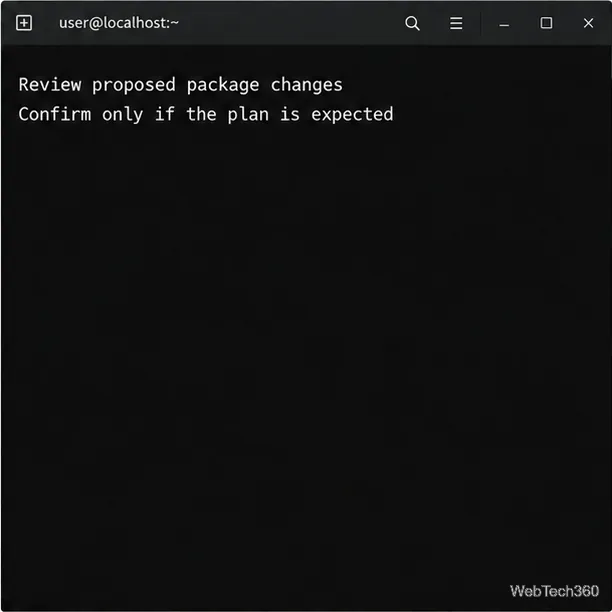 Un message du terminal invitant l'utilisateur à examiner les modifications de paquet proposées avant de les confirmer.