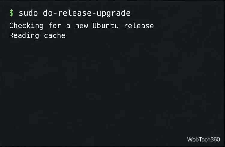 Illustrative Ubuntu Server terminal starting do-release-upgrade and checking for a new release