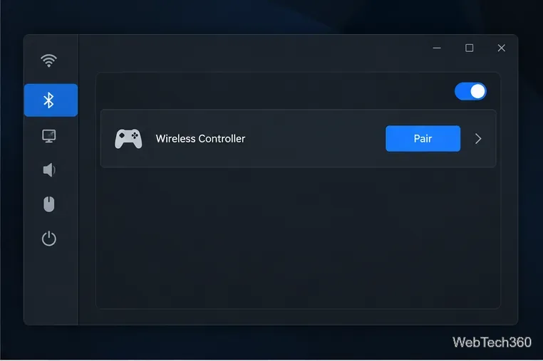 A Linux Bluetooth panel listing Wireless Controller with a Pair button.