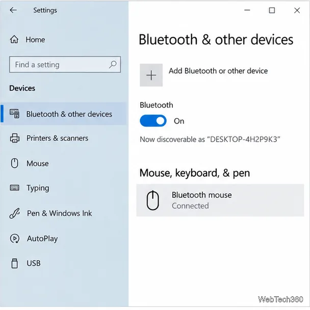 В настройках Bluetooth и других устройств Windows 10 отображается Bluetooth-мышь со статусом «Подключено».