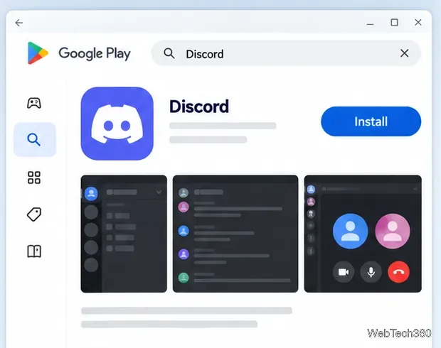 Google Playの検索結果に、Discordアプリの掲載情報とインストールボタンが表示されている。