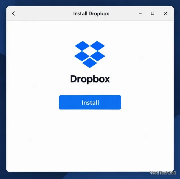 A Linux package installer window shows the Dropbox package and an Install button.