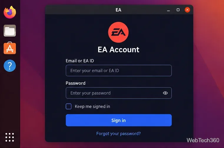 Linux上で動作するEAアカウントのサインイン画面