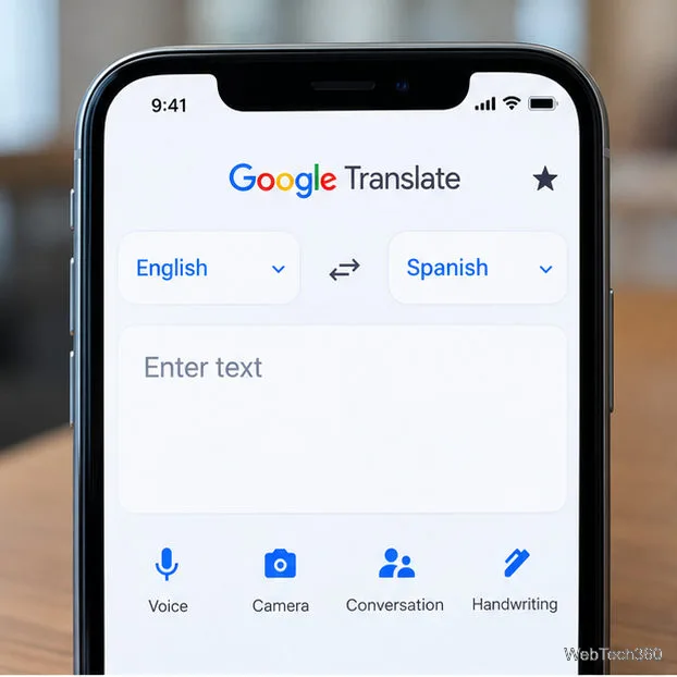 iPhoneのGoogle翻訳画面(英語とスペイン語を選択)