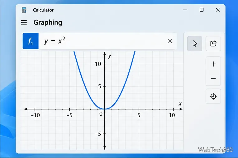В режиме построения графиков калькулятора Windows отображается график функции y = x².