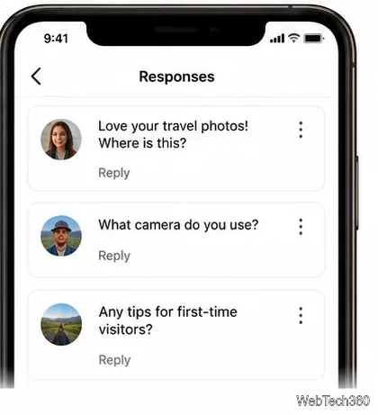 Instagramの回答パネルには、返信コントロール付きの個別の質問が表示されます。