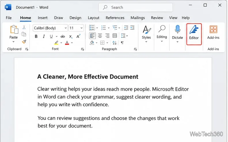 Microsoft 365 の Word で Microsoft エディターを使用する方法