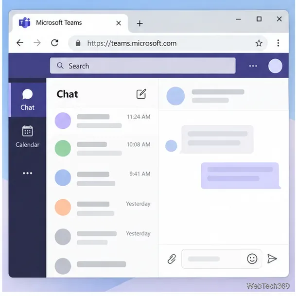 ChromeのTeamsワークスペース(左側のナビゲーションにチャットとカレンダーが表示されます)
