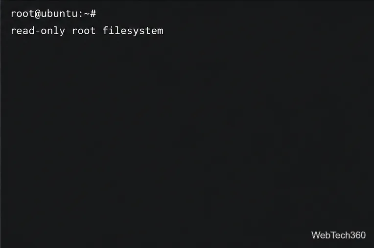 Ubuntu root recovery shell showing a root prompt and read-only filesystem notice