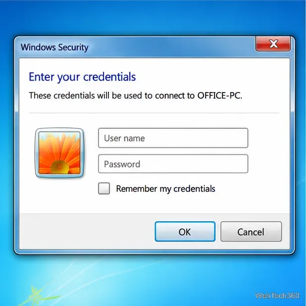 Caseta de dialog de conectare la Securitate Windows pentru OFFICE-PC cu câmpuri de nume de utilizator și parolă