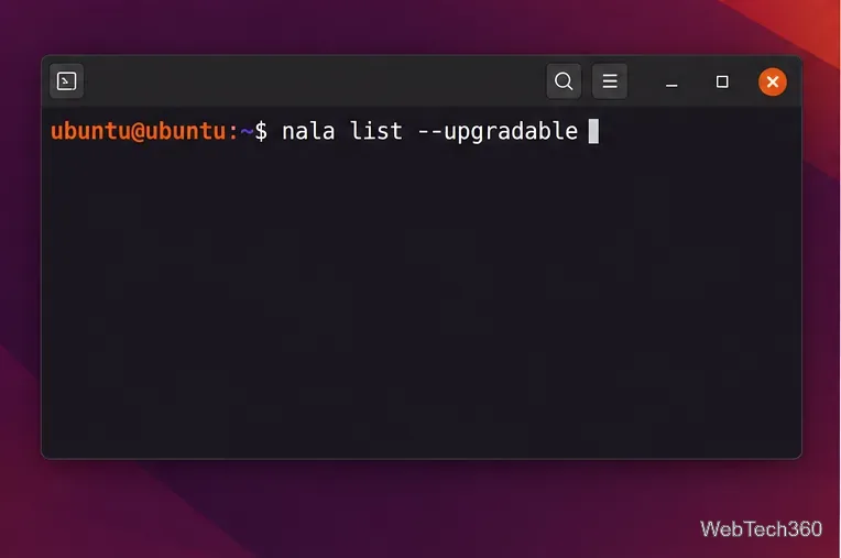 Terminal Ubuntu affichant la liste nala --upgradable.