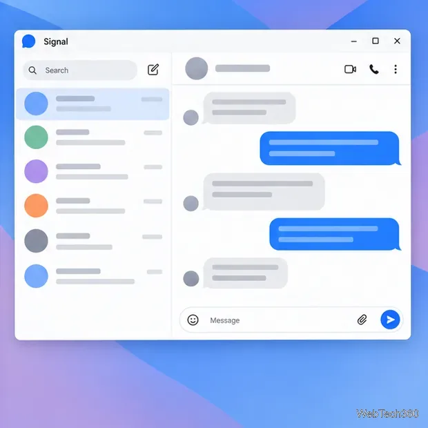 Signal DesktopをChromebook上で開くと、会話リストと一般的なチャットが表示されます。