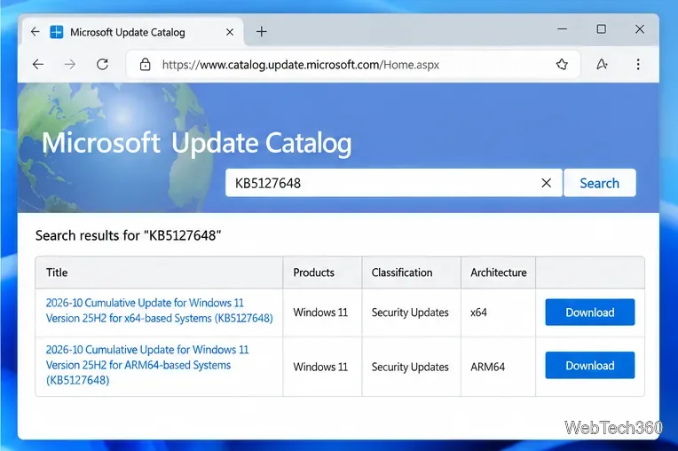 Результаты поиска в каталоге обновлений Microsoft по запросу «Обновление Windows 11 KB5127648»