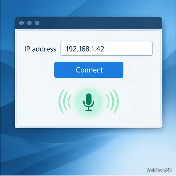TinyTalk 概念窗口,顯示 IP 位址欄位和「連接」按鈕