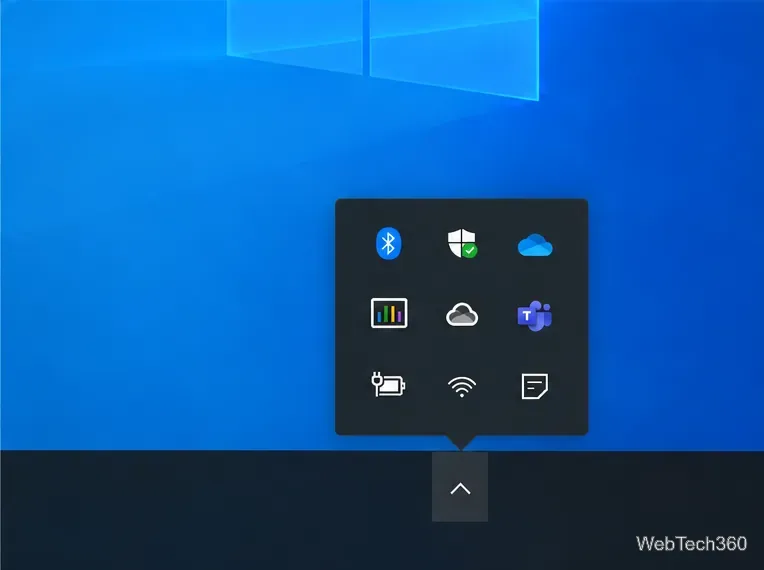 Los iconos ocultos del área de notificación de Windows 10 se abrieron sobre la barra de tareas con un icono de XMeters visible.