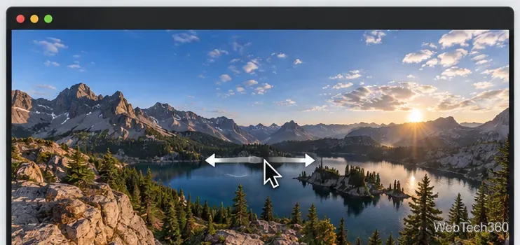 En la ventana de un reproductor multimedia se muestra un vídeo de 360 ​​grados de un lago de montaña, mientras que un cursor indica que se está arrastrando horizontalmente.