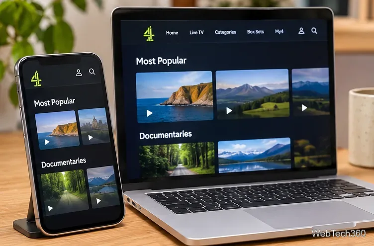 Categorii de programe de streaming afișate alăturat pe un laptop și un smartphone