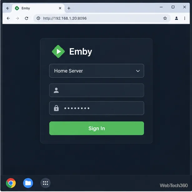 Встройте в Chrome экран входа в систему с выбором домашнего сервера и полями для ввода учетных данных.