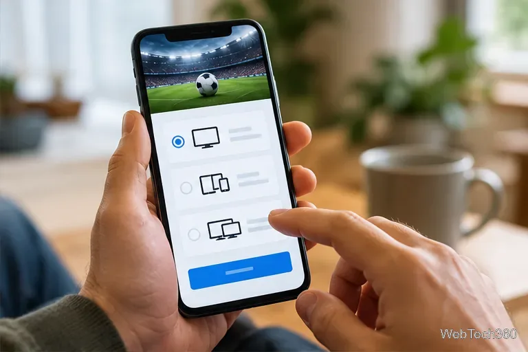 サッカーをテーマにした画面のスマートフォンで、購読オプションを選択する手。