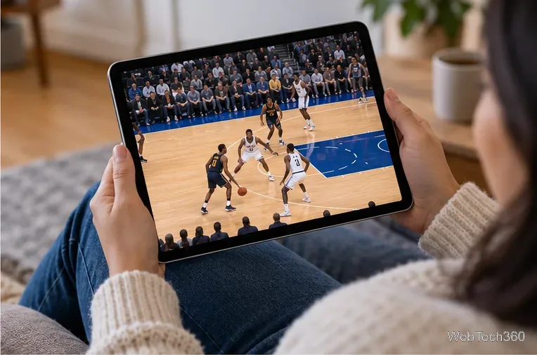 A viewer watching a live basketball game on a tablet at home.