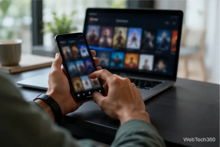 A viewer compares streaming search results on a phone and laptop