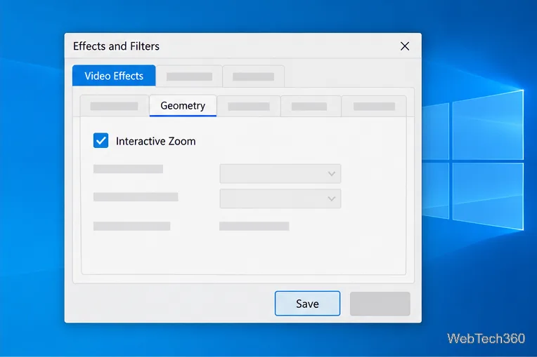 VLC Effects and Filters dialog with Video Effects and Geometry selected and Interactive Zoom checked