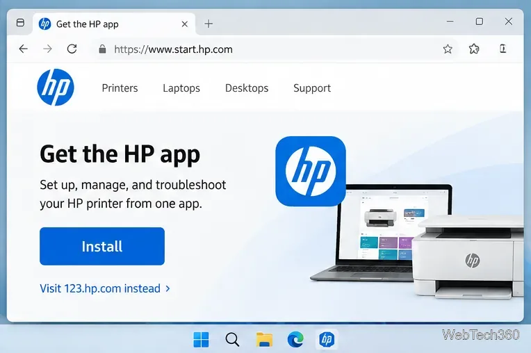 HPプリンターのセットアップとトラブルシューティングを行うためのインストールボタンがあるHPアプリのダウンロードページ