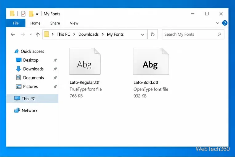 File Explorer folder containing Lato TrueType and OpenType font files