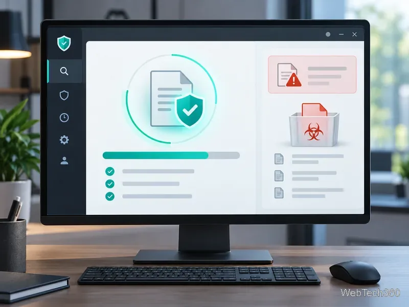 Un panou de securitate generic pentru desktop scanează un fișier descărcat și plasează un element semnalizat în carantină.