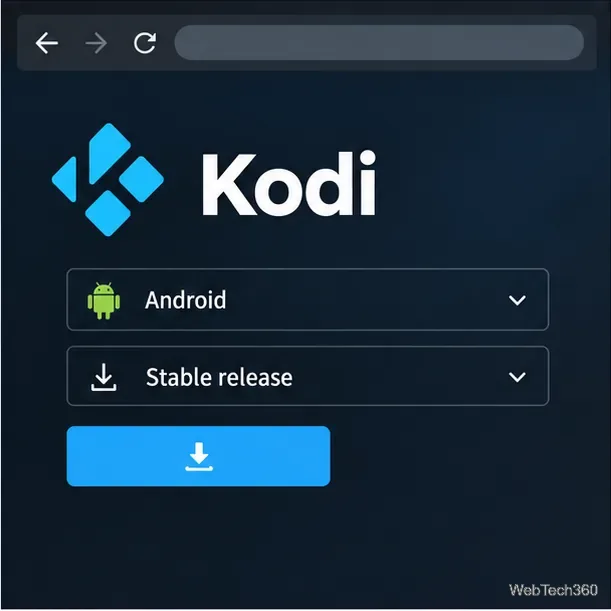 Kodi官方下載頁面插圖,展示了Android和穩定版選項。