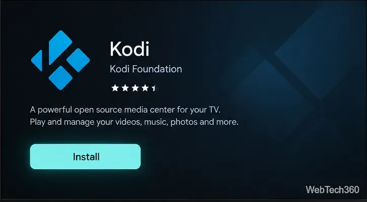 В списке приложений Kodi в Google Play указано Kodi Foundation и отображается кнопка «Установить».