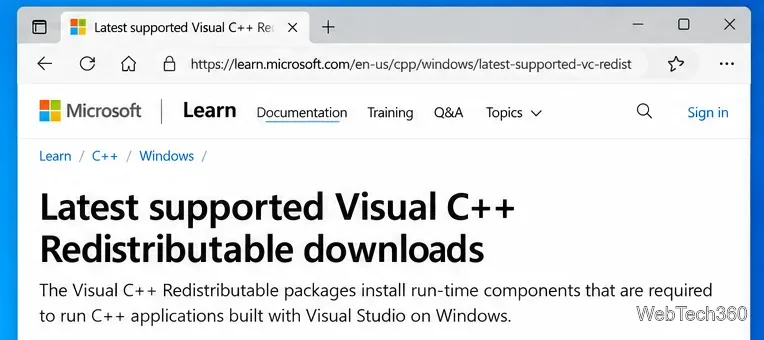 На странице Microsoft Learn вы найдете информацию о последних поддерживаемых компонентах распространяемых пакетов Visual C++.