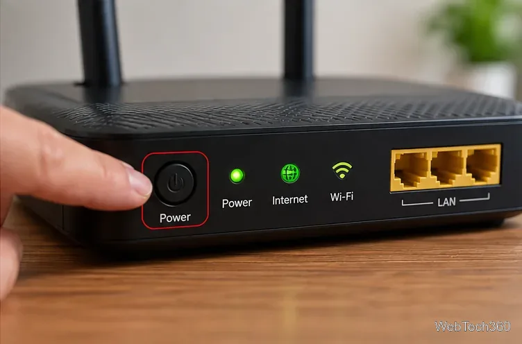 Router power button and network indicator lights during a normal restart