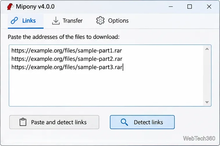 Mipony: Detectează linkuri și descarcă fișiere în lot de la serviciile de găzduire