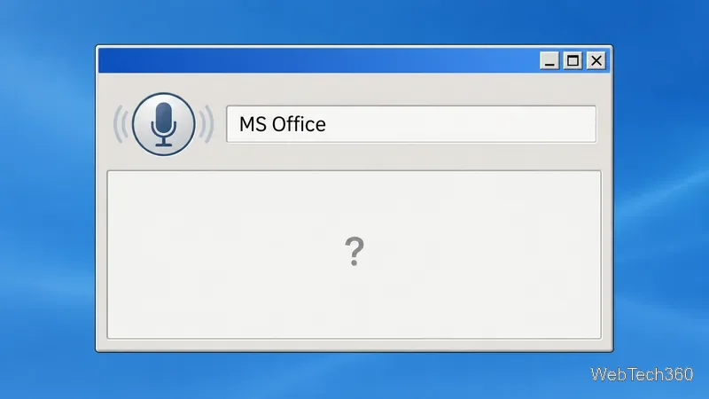 Conceptual interface with the recognized query MS Office above an empty answer area