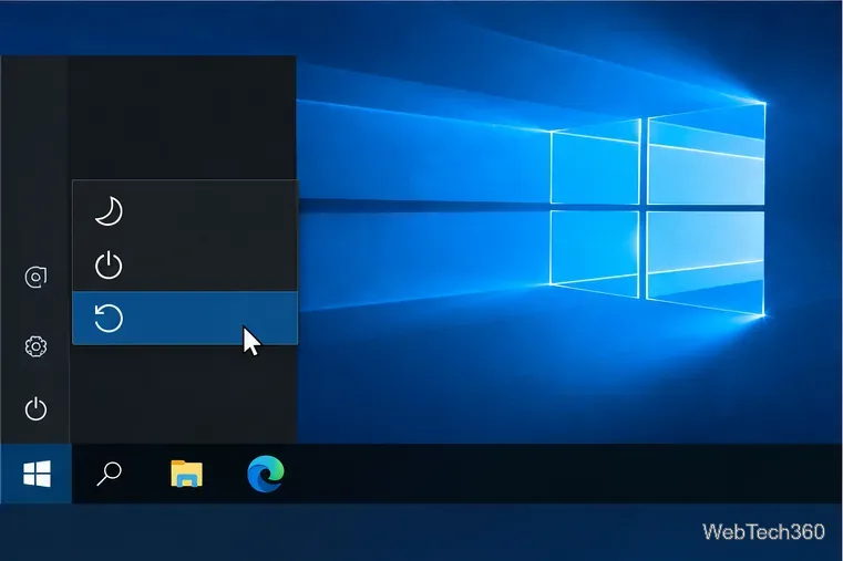 Le menu Démarrer de Windows 10 avec l'option Redémarrer mise en évidence