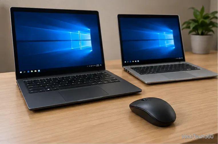 Une souris placée entre deux ordinateurs portables pour un test inter-appareils